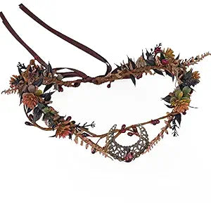 MOSTORY Moon Flower Crown Headpiece - Floral Elf Circlet Woodland Forest Headband for Witch Aesthetic Devil Queen Renaissance Faire Halloween Cosplay