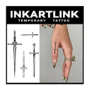 INKARTLINK Semi Permanent Tattoos, 2 Sheets Ornate Sword Fake Tattoos