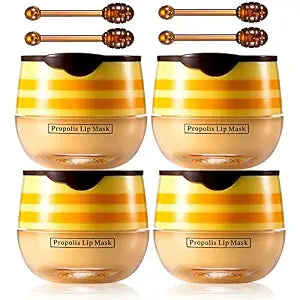 4Pcs Lip Balm Honey Pot, Propolis Moisturizing Honey Lip Mask Lip Balm, Reduces Lip Lines, Prevention Dry and Cracked Lip Scrubs Exfoliator. …
