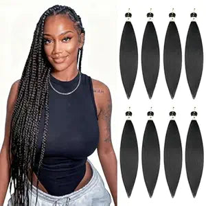 Braiding Hair Pre Stretched, 24inch 8 Pack Black Pre Stretched Braiding Hair for Women, Yaki Straight Texture for Boho Twist Crochet Braids Hair (1B, 24Inch (Pack of 8))
