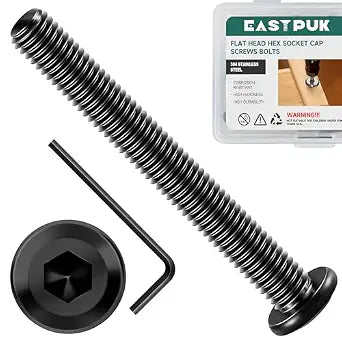 20Pcs M8-1.25 x 65mm Flat Head Socket Cap Screws Bolts 304 Stainless Steel Black Zinc Plated Furniture Bolts, Fully Threaded M8 Bolt with Hex Spanner
