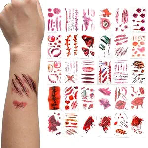 10 Sheets Halloween Zombie Scar Temporary Tattoosï¿½ï¿½ï¿½ï¿½ï¿½ï¿½ï¿½ï¿½ï¿½10pcs Fake Bloody Wound Stitch Scar Scab Waterproof Sticker Halloween Masquerade Prank Makeup Props makeup acces