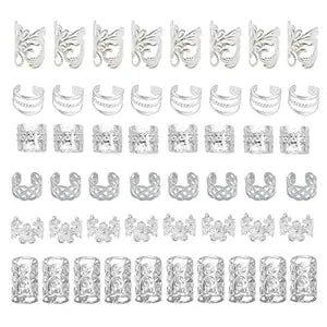 60Pcs Hair Jewelry Braid Cuffs Silver hair Jewels for Women Dreadlock Hair Charms Adjustable Hair Rings Loc Decorations Accessories