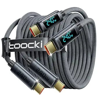 USB C Cable 240W Fast Charging Cord with LED Display, 2Pack 6.6ft, Grey