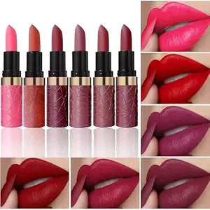 6Pcs Matte Lipstick Set, Burgundy Wine Dark Red Brown Pink Purple Lipstick