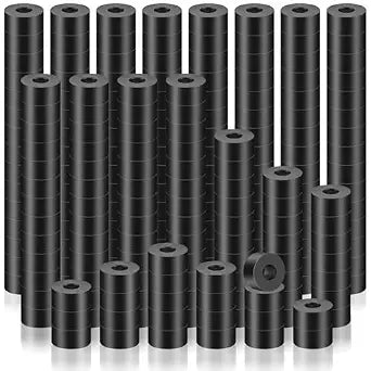 Pasimy 200 Pcs Black Nylon Spacers 1/4 '' Thick, 1/2 '' OD 0.194 '' ID Round Rubber Plastic Washers Electrical Outlet Screw Spacers for Robotics Electrical Screws, Switch and Receptacle