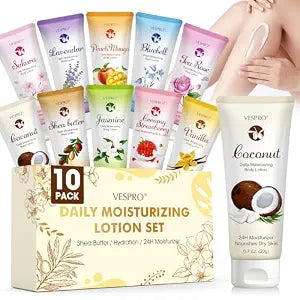 10 Pack Moisture Lotion Set for Dry Skin, Travel Size Body & Hand Lotion