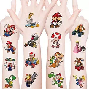 20Pcs Cartoon Super Mario Temporary Tattoos Birthday Themed Party Supplies Decoration Favors Cartoon Cute Waterproof Sticker for Kids Boys Home Activity Class Prizes Christmas Rewards (Mla)