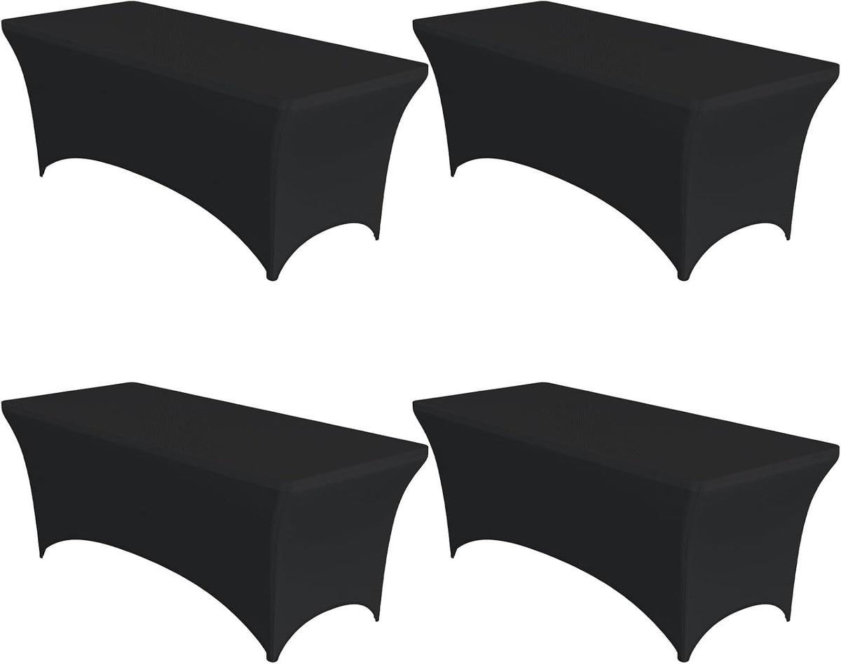 Niuara 4-Pack Black Spandex Tablecloths - 72"x30"x30" Stretch Fitted Table Covers for 6ft Rectangle Folding Tables, Wrinkle-Resistant Tablecloth for Wedding, Banquet & Outdoor Events