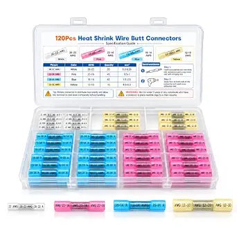 120PCS Heat Shrink Butt Connectors, 26-10 AWG Wire Crimp Splice Terminals