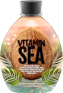 Tanning Bed Lotion with Natural Bronzer - Vitamin Sea Indoor Tanning Lotion Accelerator for Fair & Sensitive Skin, DHA Free, Streak Free, Coconut Water & Aloe, Tattoo Friendly, 13.5 fl oz