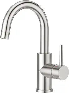 CREA Bar Sink Faucet, Bathroom Kitchen Faucet Brushed Nickel Pre Wet Small Mini Kitchen Bath Utility Marine Faucet Single Hole Stainless Steel Farmhouse Vanity Lavatory Faucets Outdoor