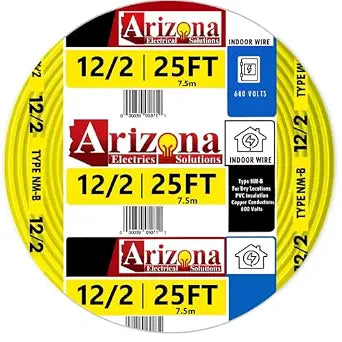 25 FEET 12/2 Type NM-B. Copper #12 AWG, 2 Conductor with Ground Insulated Jacket Yellow