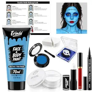 Erinde Sally Makeup Kit, Corpse Bride Makeup & Blue Face Paint Set