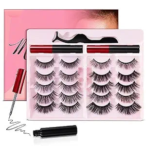Magnetic Eyelashes Kit, Reusable Magnetic Lashes with Eyeliner and Tweezers, 10 Pairs 3D Natural Look False Eyelashes, Easy to Wear, No Glue (10)