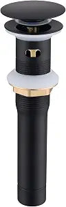 Black Bathroom Sink Drain, Vessel Sink Pop Up Drain Kit with Overflow Strainer Basket Hair Catcher, Detachable Basket Stopper