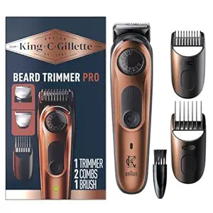King C. Gillette Beard Trimmer PRO with 40 beard length settings in precise 0.5mm steps, cordless design & 1 trimmer, 1 brush, 2 combs, 1 charger and 1 T-blade