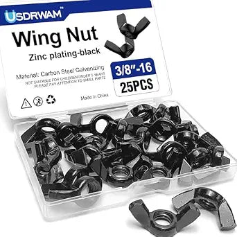 25PCS 3/8"-16 Wing Nuts, Black Zinc Plated Carbon Steel