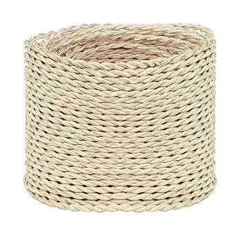 Helunsi 32.8 ft Twisted Cloth Covered Wire, 18/2 Champagne Gold Lamp Cord