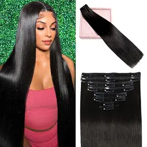 POGINJA Clip in Hair Extensions Real Human Hair, 20 Inch Clip ins for Women