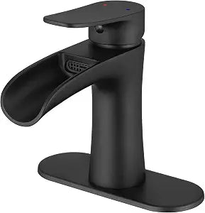VOTON Black Bathroom Faucets Single Handle Waterfall Sink Faucet One Hole or Three Holes with Deck Mount Vanity Farmhouse RV Vessel Basin Faucet