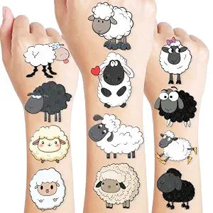 120 PCS Sheep Lamb Temporary Tattoos Pre-Cut for Kids Boys Girls