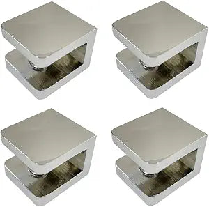 Pack of 4 LuKLoy Shower Glass Clamp, No-drill-on-glass Fixed Panel Shower Door Clip Holder Bracket Support Fixed Panel U-Clamp (4, Square clamp for 6~10mm glass)