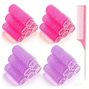 24 Pcs Self-Grip Small Hair Rollers Curlers Set, 25 mm, Rose Red and Purple