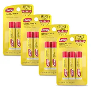 Carmex Classic Medicated Lip Balm Sticks, Lip Moisturizer for Chapped Lips, 12 Count (4 Packs of 3)