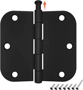HOSOM 30 Pack Rounded Matte Black Door Hinges 3.5 x 3.5 inch with 5/8 Radius, Black 3 1/2 Interior Door Hinges, 3 "x 3 " Hardware