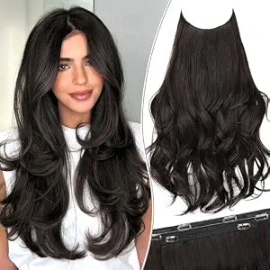 KooKaStyle Layered Invisible Wire Hair Extensions,Dark Brown,20 Inch