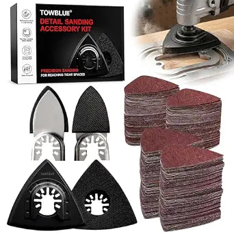 Oscillating Tool Sanding Pad Kit, 106Pcs Multi Tool Sanding Pads with 2 Triangle Sanding Pads, 2 Finger Sanding Pads, 100 Sandpaper Sheets, 60-240 Grit for Wood Metal Plaster Grinding Polishing