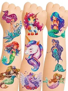 150+ Glitter Temporary Tattoos for Kids Girls, Mermaid Unicorn Party Favors
