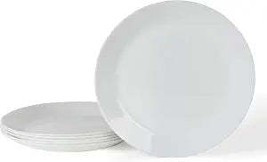 Martha Stewart Opalton Dinner Plates 6-Piece 10-Inch Plate Set  Chip and Break Resistant Opal Glass Plates - White