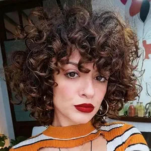 Brown Short Curly Wig with Bangs for Black Women (14 Inch)