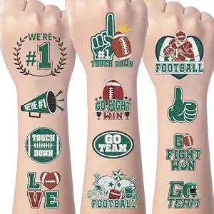 Gameza Green Team Spirit Temporary Tattoos - 156PCS Glitter Football Green Spirit Week Party Favors Supplies, Football Team Tattoo Stickers, School Cheerleading Sport Games Accessories Decorations