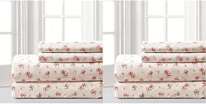 Modern Threads Rose Print Microfiber Sheets Set - Includes Flat, Fitted, & Pillowcases (Queen & Full)