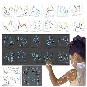 56 Pcs Kpop Style Party Favors, Glow in The Dark Temporary Tattoos, Laser Foil Makeup Tattoos, Kpop Birthday Party Decorations, Fake Tattoo Stickers for Halloween Party Supplies
