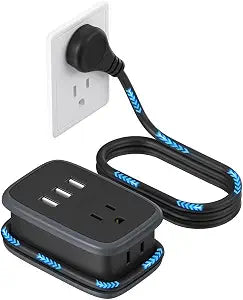 NTONPOWER Travel Power Strip with USB Ports, Portable Small Power Strip with 3FT Wrapped Flat Plug Extension Cord, 2 Outlets 3 USB Ports, Non Surge Protector for Cruise Ship Hotel Black
