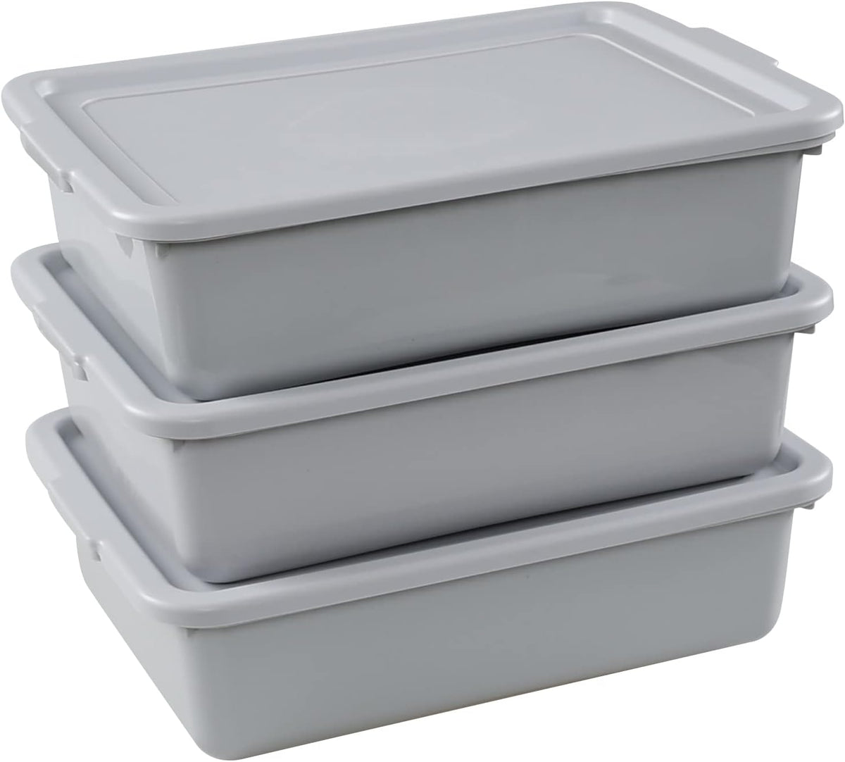 Saedy 3 Pack 13 L Food Service Bus Tub with Lid, Restaurant Dish Tub Grey