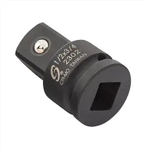 SUNEX TOOLS 2302, 1/2 Inch Drive, 1/2" Female x 3/4" Male Impact Adapter, Cr-Mo Steel, Ball Detent, Tapered Square End, Meets ANSI Standards
