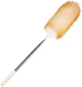 Extendable Lambswool Duster Stainless Steel Handle 133" Removable Feather Duster for Cleaning Ceiling Fans Interior Roof Furniture, Yellow
