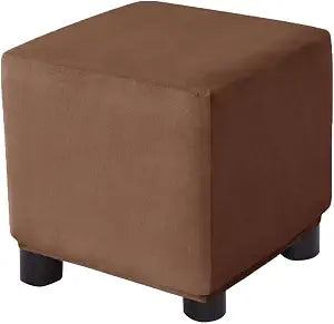 Ottoman Cover Square Velvet Storage Ottoman Slipcovers Thick Stretch Footrest Foot Stool Covers Protector with Elastic Band(Small-Coffee)