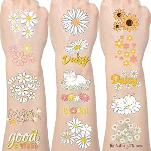 Daisy Flower Temporary Tattoos - 200+ Daisy Birthday Party Decorations Cute Bloom Floral Temporary Tattoos Stickers Gifts Flower Party Decoration Favors Supplies Rewards Prizes