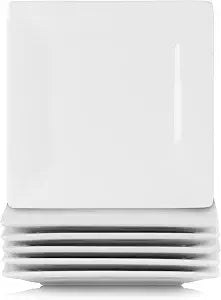 10 Strawberry Street Ceramic Simply White 6" Square Appetizer Plate, Set of 6