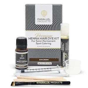 Parallel Products Spot Color Henna Kit - Henna Hair Dye - 5 Grams - Tint for Professional Spot Coloring - with Nourishing Oil, Mixing Dish and Application Brush - Root Touch Up (Dark Brown)