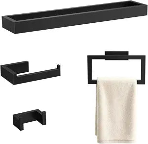 STWWO 4-Piece Black Bathroom Accessories 16 Inch Towel Bar for Wall Mounted