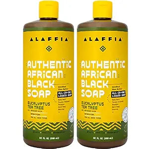 Alaffia Authentic African Black Soap, Eucalyptus Tea Tree 2-Pack, 32 Oz Ea