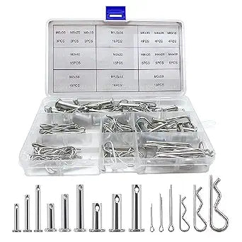 Boatsea 122Pcs Cotter Pin Hair Pin Clevis Pin Assortment Kit,R Clips Retaining Hair Pins Assortment, Including Single Hole Clevis Pin&Split Cotter Pin&R Clip Hitch Pin for Trailer Latch, Zinc-Plated