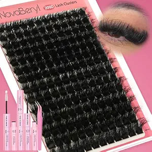 Lash Clusters Kit, Fluffy 200D Thick Volume Lash Clusters 10ï¿½ï¿½ï¿½ï¿½ï¿½ï¿½ï¿½ï¿½ï¿½18mm, Individual Fluffy Cluster Lashes with Bond & Seal and Tweezers, D